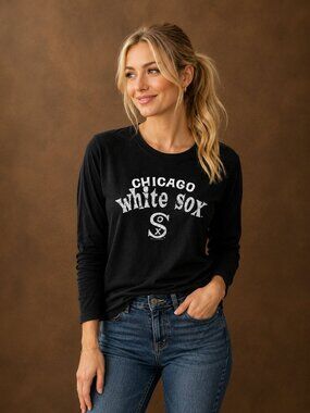 Chicago White Sox MLB Women's Official Medium Long Sleeve Shirt White Black